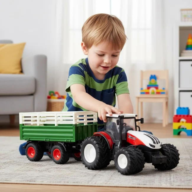 Traktor RC zdalnie sterowany ciągnik rolniczy z przyczepą pilot farma prezent 2,4G 3,7V 500mAh